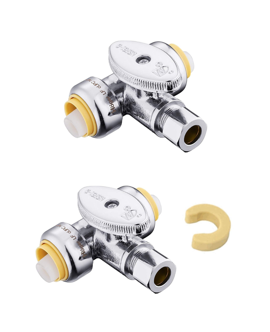 (Pack of 2) EFIELD Push Fit Tee Stop Valve 1/2" Push x 1/2" Push x 3/8" OD,1/4 Turn Water Shut Off Valve Chrome With A Disconnect Clip-2 Pieces - NewNest Australia