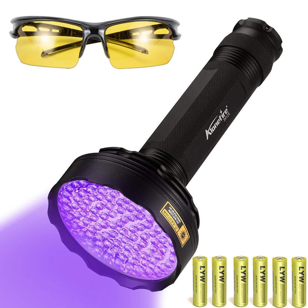 Alonefire SV128 395nm UV Flashlight 128 LED Ultraviolet Blacklight Flashlight Black Light for Scorpion Detection, Pet Urine Detection, Dry Stain with UV Protective Glasses, 6PCS AA Batteries Included - NewNest Australia