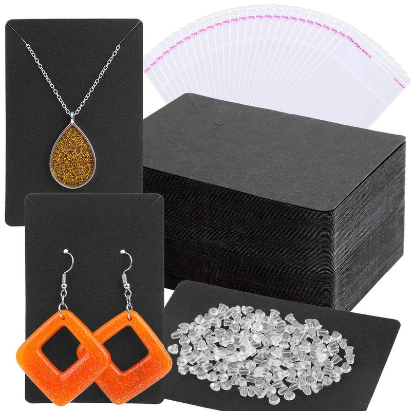 Earring Cards, Anezus Earring Packaging Holder Cards Earring Display Cards with Earring Bags and Earring Backs for Necklace Jewelry Packaging Black 3.5x2.4 Inches - NewNest Australia