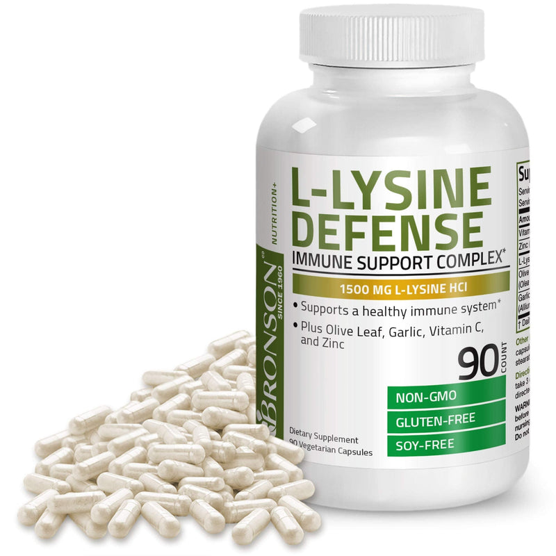 Bronson L-Lysine Defense Immune Support Complex 1500 MG L-Lysine Plus Olive Leaf, Garlic, Vitamin C and Zinc - Non-GMO, 90 Vegetarian Capsules 90 Count (Pack of 1) - NewNest Australia