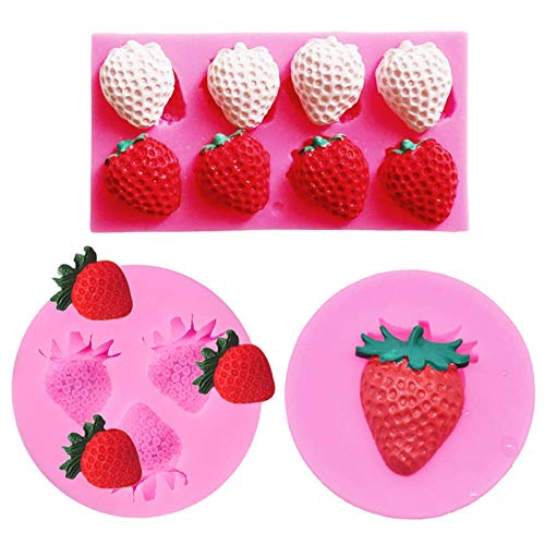 3Pcs/Set Strawberry Fondant Gumpaste Mold Silicone Chocolate Candy Mold for Cupcake Cake Decoration Handmade Soap Embeds Polymer Clay Resin Mold - NewNest Australia