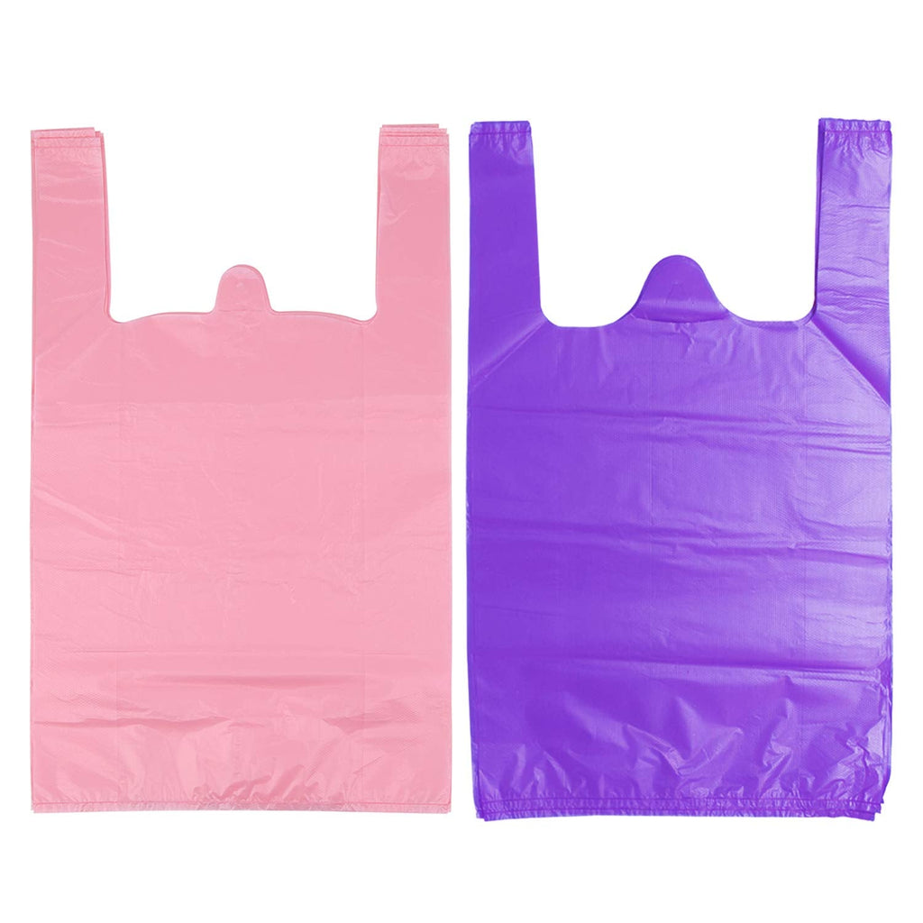 LazyMe T Shirt Bags Plastic Grocery Bags with Handles Shopping Bags in Bulk Restaurant Bags, 12 x 20 inch (Pink 50 Pcs,Purple 50 Pcs) - NewNest Australia