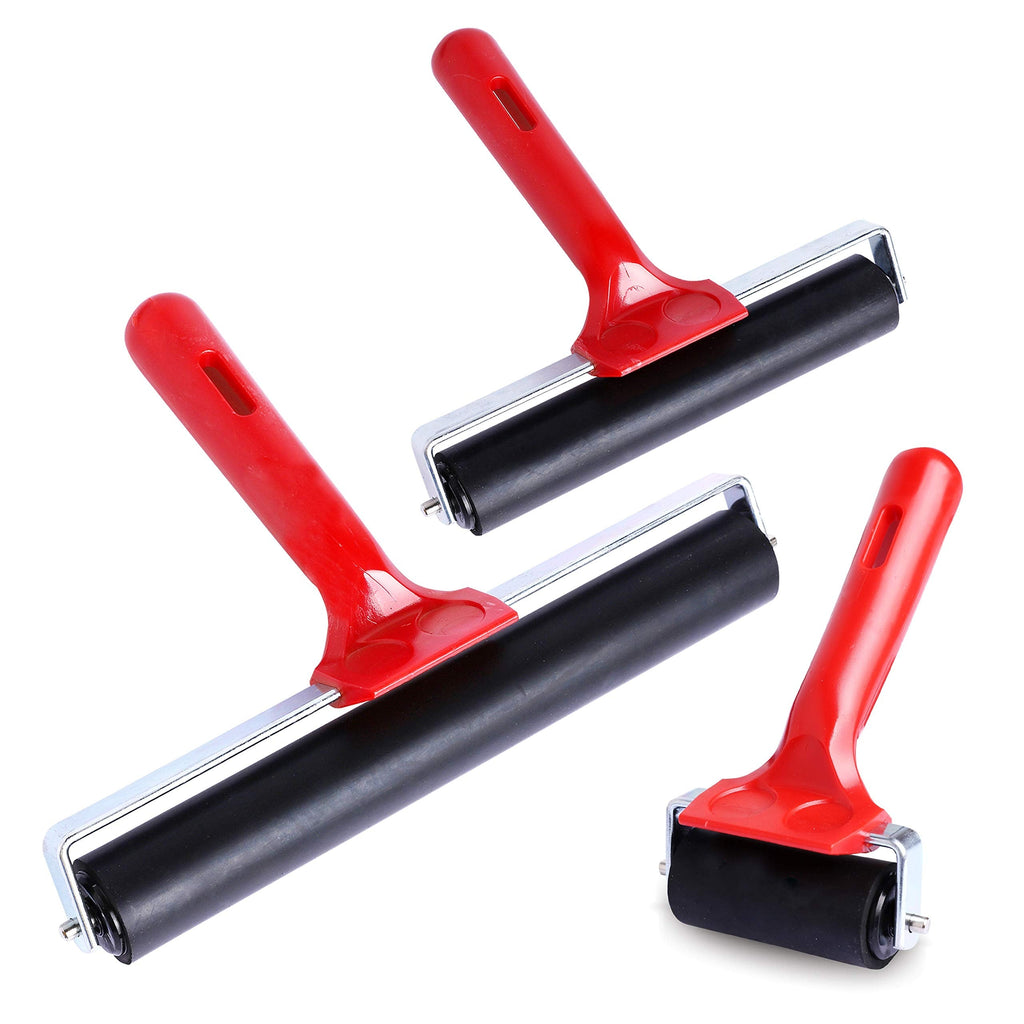 UCEC 3 PCS Rubber Rollers, Durable Hard Rubber Brayer Rollers for Crafting, Glue Roller Paint Brush for Printmaking Stamping Gluing, Anti Skid Tape Construction (2.4”, 5.9”, 7.9”) - NewNest Australia