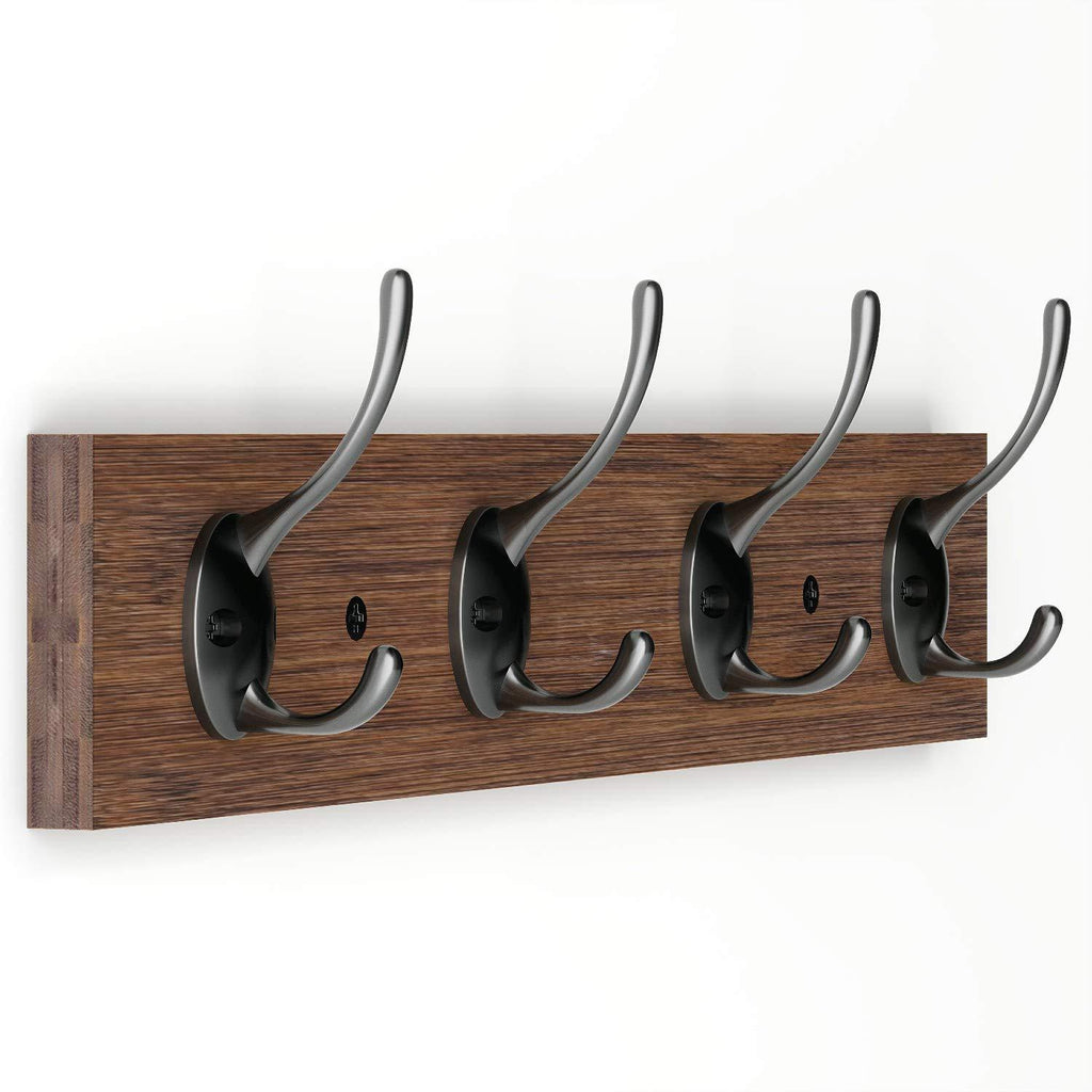 NewNest Australia - BAMEOS Wall Mounted Coat Rack, Bamboo Wall Coat Rack Hooks, Coat Hat Hanger Hooks, 4-Hook Rail for Entryway, Bathroom, Bedroom,Closet Room, Kitchen (Brown) Brown 