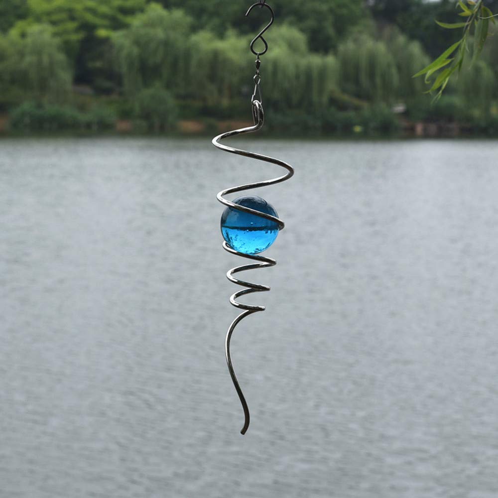 UOUDIO Gazing Ball Spiral Tail Wind Spinner Stabilizer，Indoor Outdoor Decoration Stainless Steel Glass Ball with Hanging Swivel Hook 11" inch (Acid Blue) - NewNest Australia