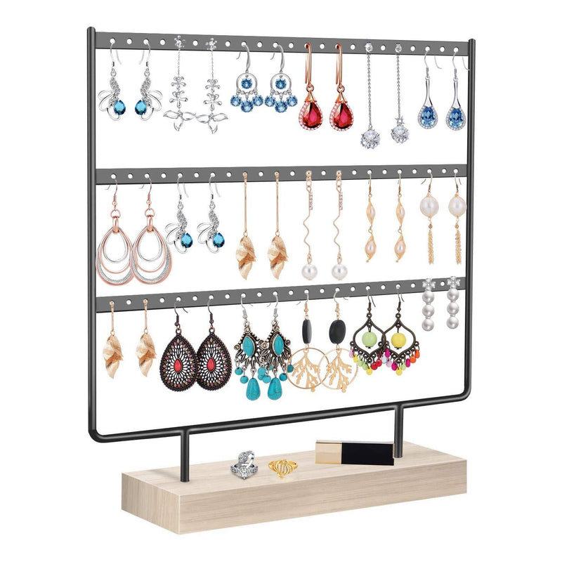 Earrings Organizer Jewelry Display Stand, 3-Tier Earring Holder Rack for Hanging Earrings, Metal and Wood Basic Large Storage Earring Jewelry Display Tree as Women Girls Gift Black - NewNest Australia