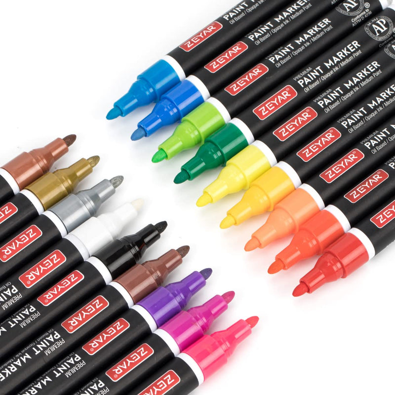 ZEYAR Oil-Based Paint Markers for Rock Painting, Medium Point, Waterproof ink, 18 Colors, AP Certified, Great on Mug, Rock, Glass, Canvas, Metal and more (18 Colors) - NewNest Australia