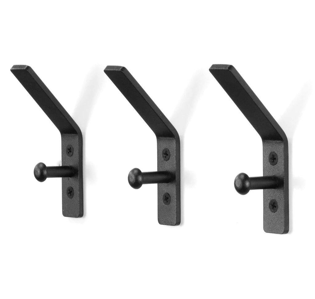 NewNest Australia - RTZEN Three Decorative Hammered Nail Double Hooks - 3 Handmade Wrought Iron Stylish Hangers for Your Suit, Coat, Hat, Jacket, Robe, Bath Towel | Mug Hooks Hang-All Easy Wall Mount | Black Forged Rod 