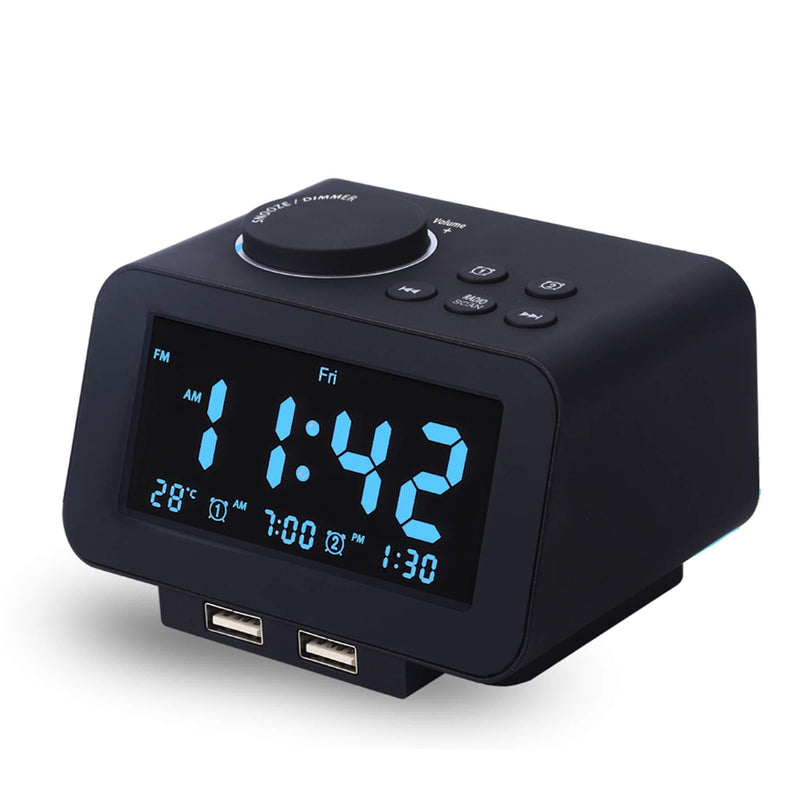 【Upgraded】 Digital Alarm Clock, FM Radio, Dual USB Charging Ports, Temperature Detect, Dual Alarms with 7 Alarm Sounds, Snooze, 6-Level Brightness Dimmer, Batteries Operated, for Bedroom, Sleep Timer - NewNest Australia