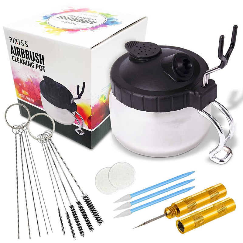 Airbrush Cleaning Kit - Airbrush Clean Pot Glass Cleaning Jar with Holder, 5pc Cleaning Needles, 5pc Cleaning Brushes, 1 Wash Needle, 2 Extra Filters Airbrush Cleaning Kit - NewNest Australia
