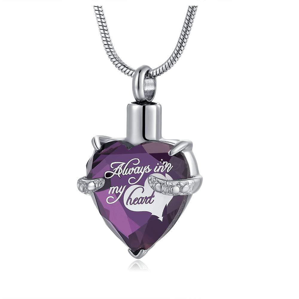 NewNest Australia - Heart Urn Necklace for Ashes Stainless Steel Cremation Jewelry for Ashes Keepsake Necklaces Z-Purple Heart 