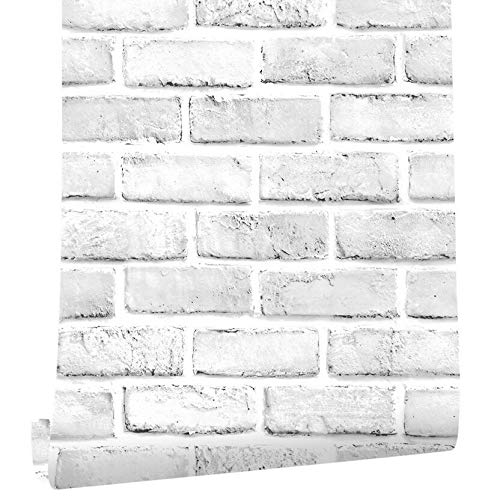 Homeme Thickened 3D Grey White Brick Wallpaper, 17.7 x 236in Peel Stick Wallpaper Self-Adhesive Wall Sticker with PVC Waterproof Oil-Proof and Removable for Walls Bedroom Home Renovation-Upgraded 90039 - NewNest Australia
