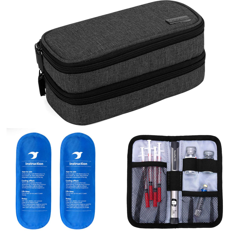 Yarwo Insulin Cooler Travel Case, Double-Layer Diabetic Travel Case with 2 Ice Packs, Diabetic Supplies Organizer for Insulin Pens, Blood Glucose Monitors or Other Diabetes Care Accessories, Black - NewNest Australia