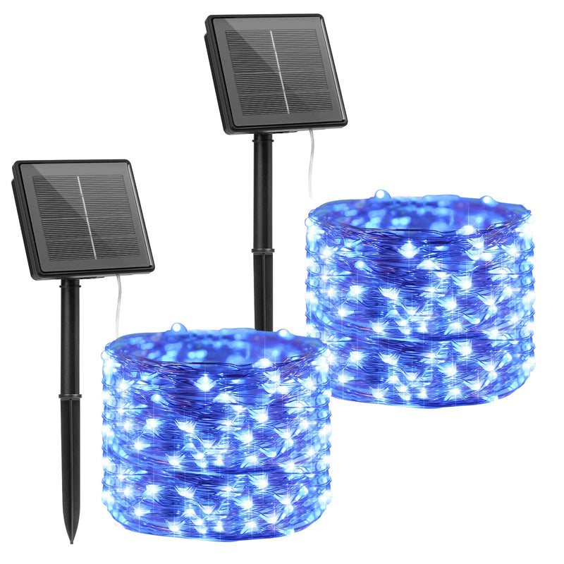 Brightown Outdoor Solar String Lights, 2 Pack 33 Feet 100 Led Solar Powered Fairy Lights with 8 Modes Waterproof Decoration Copper Wire Lights for Patio Yard Trees Christmas Wedding Party (Blue) 100 Led-Blue - NewNest Australia