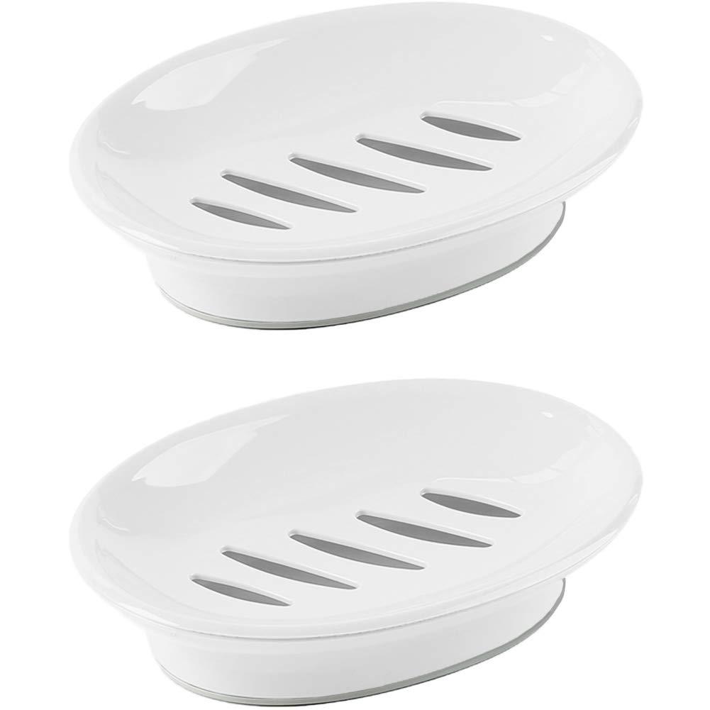 2-Pack Soap Dish with Drain Soap Holder Soap Saver Easy Cleaning Dry Stop Mushy Soap Tray for Shower Bathroom (White) 1#white 1#Style - NewNest Australia