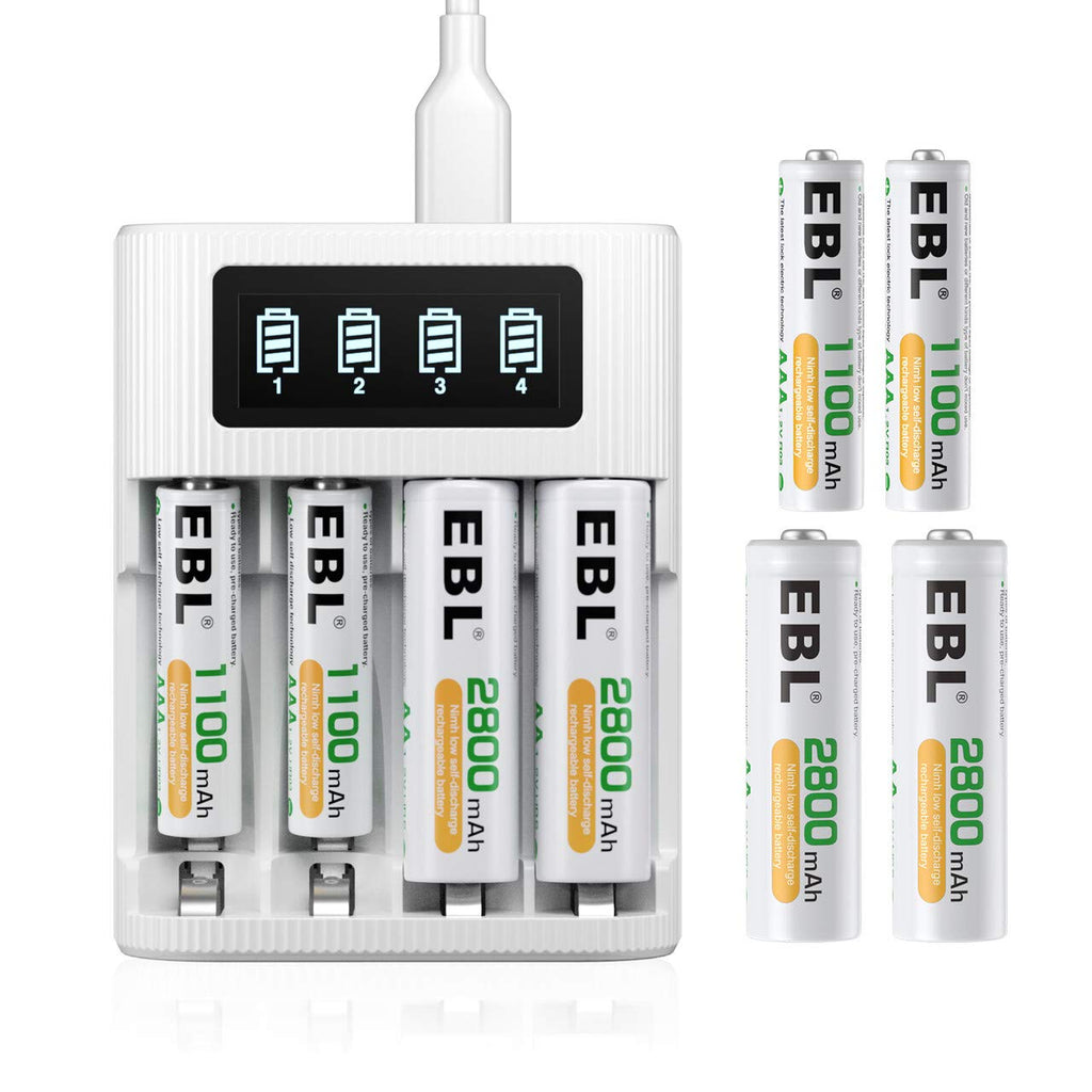 EBL 8 Counts Rechargeable Batteries with Charger - LCD Battery Charger with 1.2V AA Rechargeable Battery (4 Counts) and AAA Batteries (4 Counts) 4AA+4AAA+LCD Charger - NewNest Australia