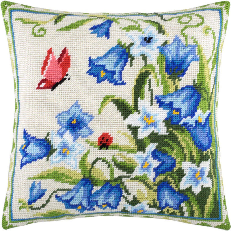 Bellflowers. Needlepoint Kit. Throw Pillow 16×16 Inches. Printed Tapestry Canvas, European Quality Bellflowers. - NewNest Australia
