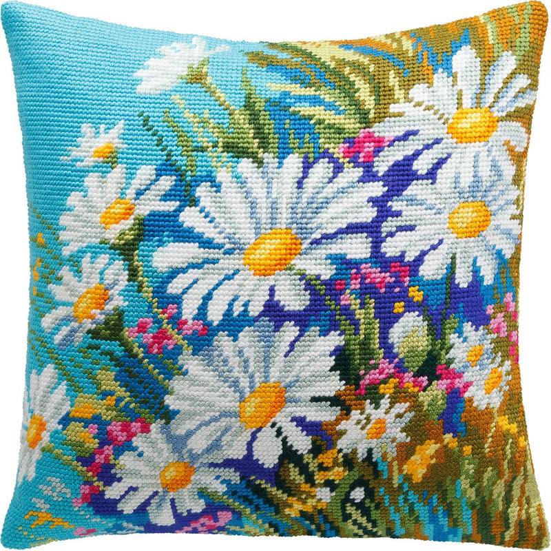 Meadow of Daisies. Needlepoint Kit. Throw Pillow 16×16 Inches. Printed Tapestry Canvas, European Quality Meadow of Daisies. - NewNest Australia