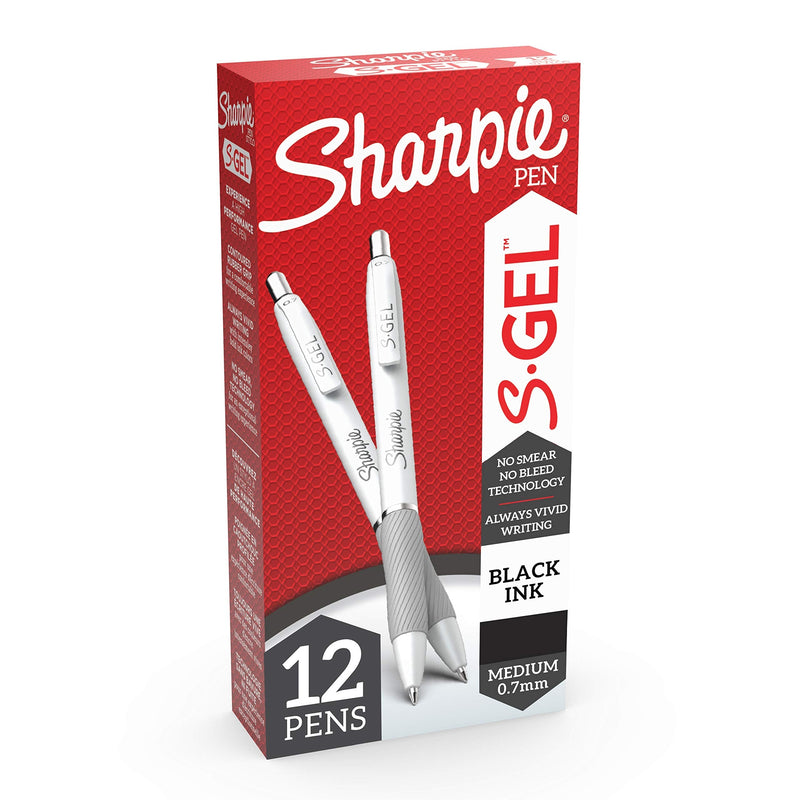 Sharpie S-Gel, Gel Pens, Medium Point (0.7mm), Pearl White Body, Black Gel Ink Pens, 12 Count 12 Count (Pack of 1) - NewNest Australia