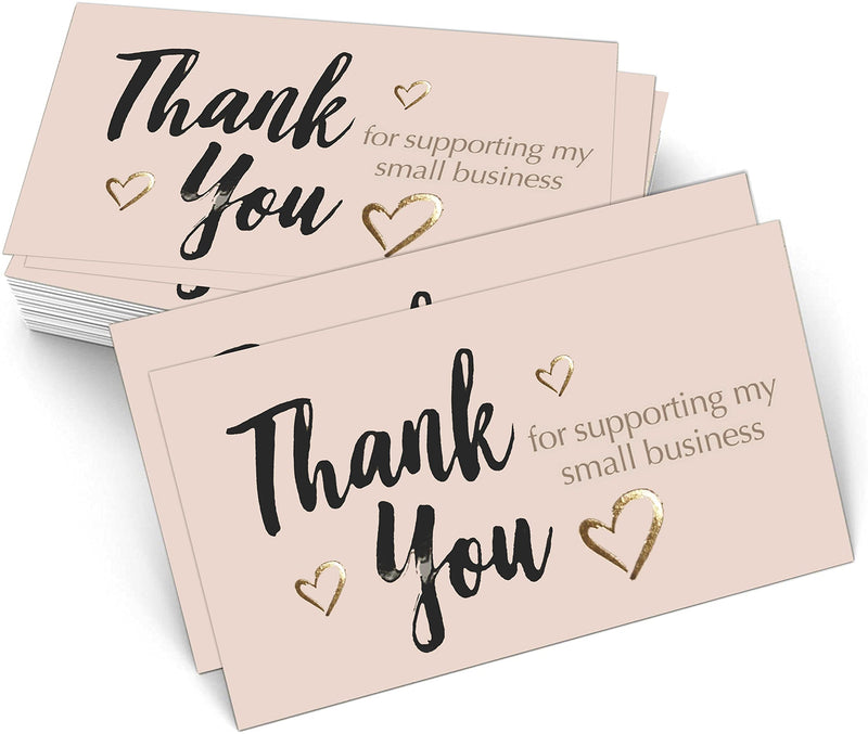 Easykart 120 Thank You For Supporting My Small Business Cards , Gold Foil Business Card Size 3.5" x2", Thank You Cards for Online Retail Shop , Small Business , Customer Package Inserts Pastel Peach - NewNest Australia