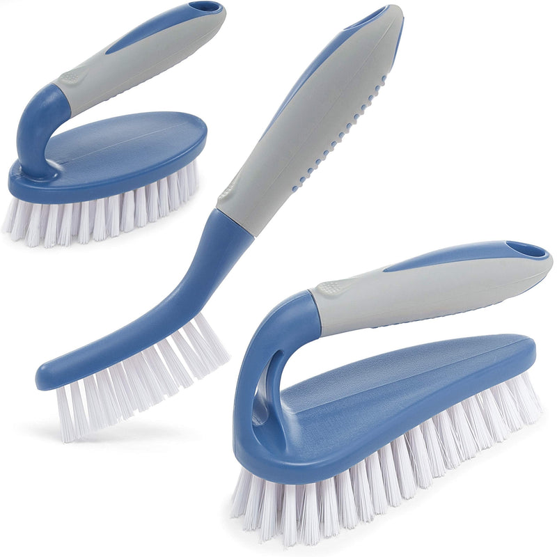 Scrub Brush Set of 3pcs - Cleaning Shower Scrubber with Ergonomic Handle and Durable Bristles - Grout Cleaner Brush - Scrub Brushes for Cleaning Bathroom/Shower/Tile/Kitchen/Floor/Bathtub/Carpet Blue - NewNest Australia