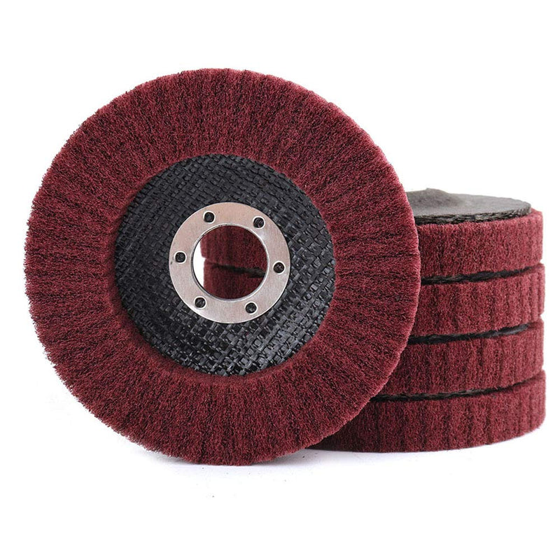 KUOFU 4-1/2 inch 5 Pcs Nylon Fiber Flap Wheel Polishing Buffing Disc,Scouring Pad Buffing Wheel Polishing Grinding Tool for Angle Grinder,Grit 320 Red 7/8” Hole grit 320 - NewNest Australia