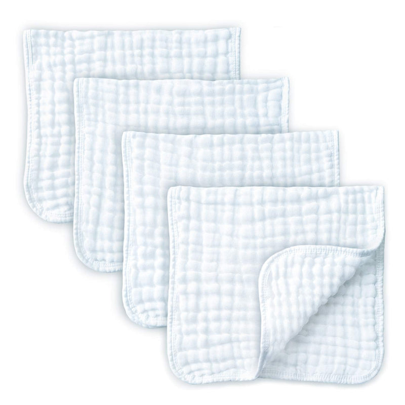 Muslin Burp Cloths - Burp Clothes for Baby Girl/boy, Organic Baby Clothes Burping Cloths for Babies - 6 Layers absorbance by KiddyCare, Baby Burp Cloth - Burp Rags, Muslin washcloths, 4 Pack White - NewNest Australia