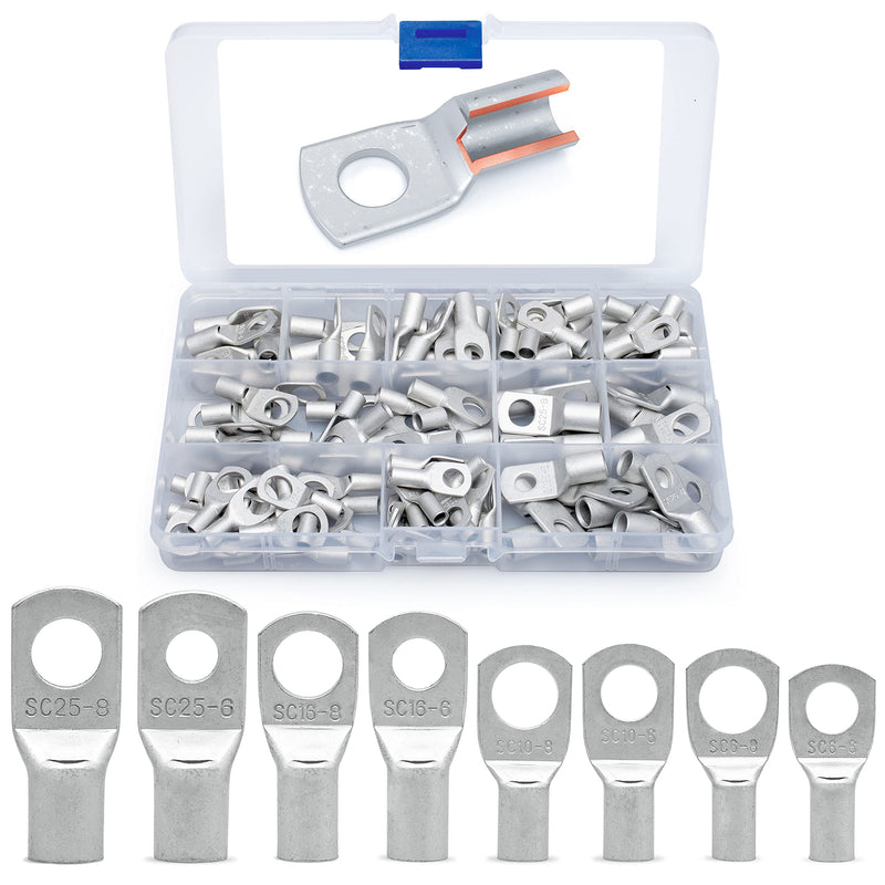 Wirefy 120 PCS Tinned Copper Wire Lugs Kit - Battery Lugs - Crimp Battery Cable Ends - Ring Terminals - 10-4 Gauge 120 PCS Kit - 10-4 AWG - NewNest Australia