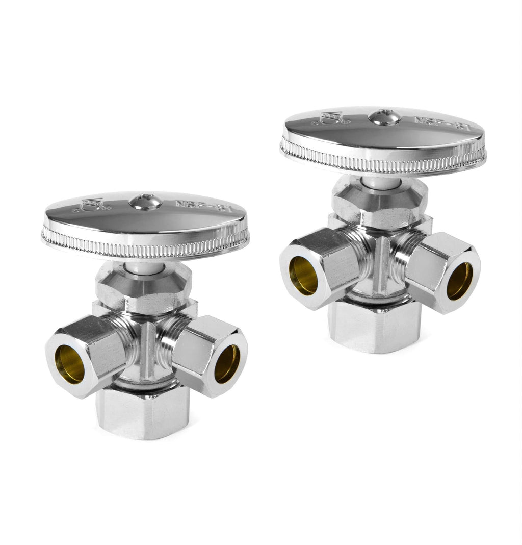 (Pack of 2) EFIELD Dual Compression Outlet Angle Stop Valve, 1/4 Turn, 1/2" NOM (5/8" OD）x3/8"x 3/8" Chrome - NewNest Australia