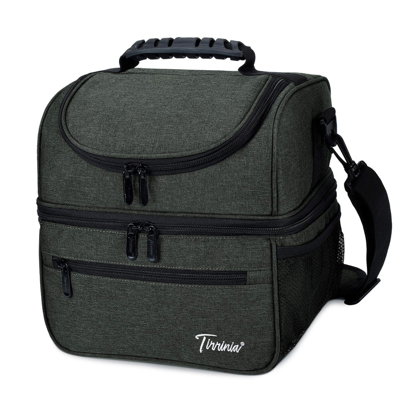 NewNest Australia - Extra Large Lunch Bag - 13L/ 22 Can, Insulated & Leakproof Adult Reusable Meal Prep Bento Box Cooler Tote for Men & Women with Dual Compartment By Tirrinia, Charcoal 