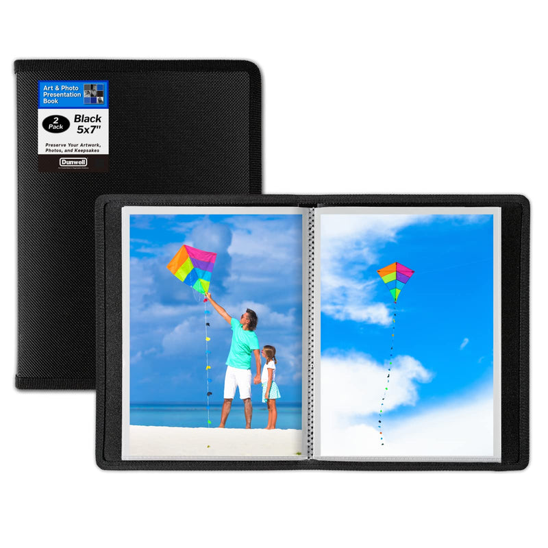 Dunwell Small Picture Book for 5x7 Photos - (Black, 2 Pack), 7x5 Binder with Soft Cover, Photo Portfolio or Scrapbook for Artwork, 24 Pages Hold 48 Pictures, Art Presentation Folder for Postcards or Picture Storage, Kids Photo Albums 5 x 7 Black - NewNest Australia