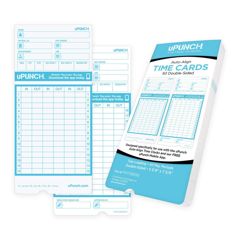 uPunch 50 Time Cards for FN1000 AutoAlign Time Clock - NewNest Australia