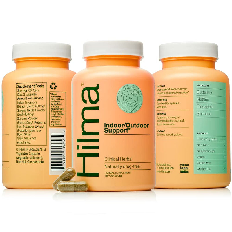 Hilma Natural Sinus Support - Allergy Relief with Butterbur, Stinging Nettles & Spirulina - Non-Drowsy - Organic, Clinically Proven Ingredients - 120 Vegan Capsules 120 Count (Pack of 1) - NewNest Australia