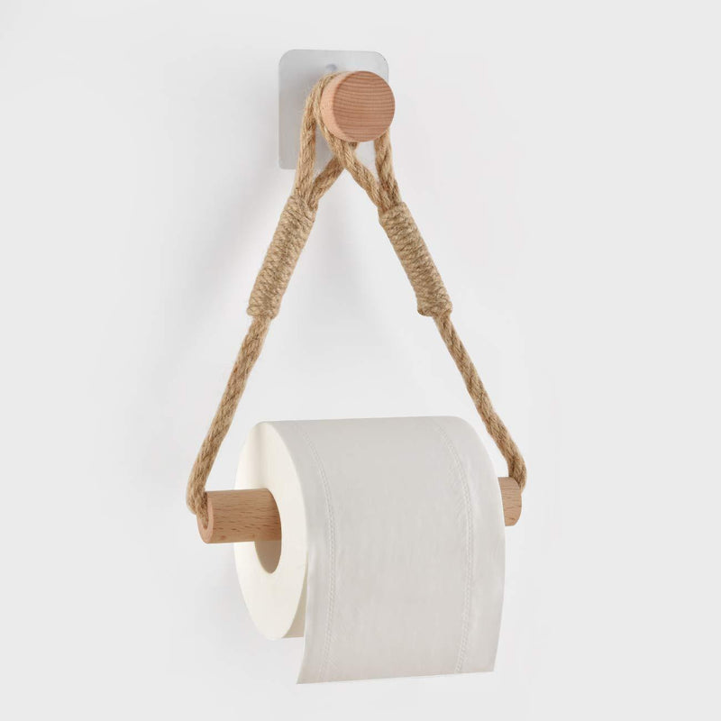 Eluck Home Toilet Roll Holder Creative Wood Roll Holder Country House Toilet Paper Holder Toilet Bathroom Retro Wall Mount Rope 24 Inch Khaki - NewNest Australia