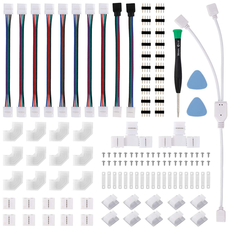 LED Strip Light Connector Kit, Led Strip Accessories Set for 5050 4 Pin 10mm RGB Led Light Strips with Connectors Clips and Tools - NewNest Australia