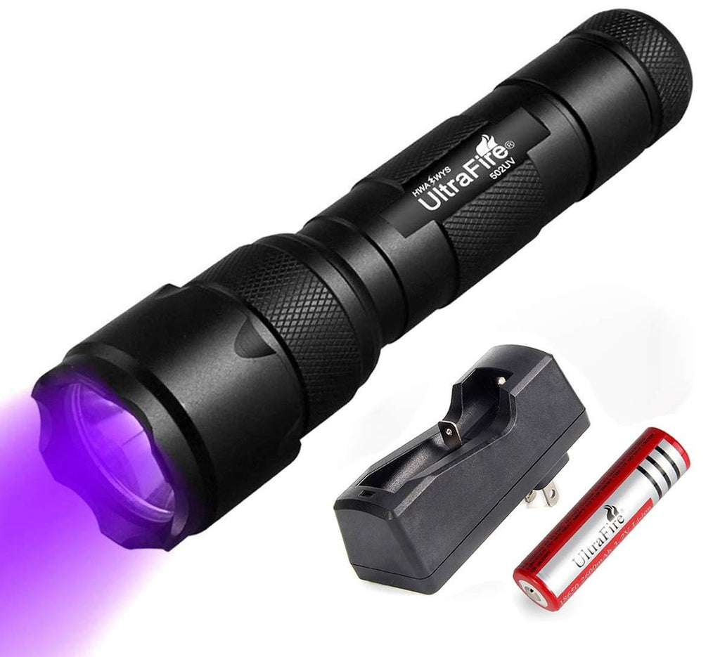 UltraFire UV Flashlight 395-405 nm Led Blacklight with 18650 Battery and Charger for Curing UV Glue, Leak Detector, Pet Urine Stain - NewNest Australia