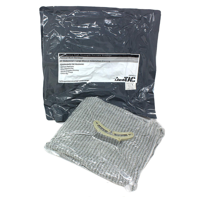 MediTac Emergency High Strength Pressure Bandage Trauma Wound Dressing Hemostatic Control Bandage for Amputation, Abdominal and Large Wound Area with 12” x 12” Pad – 8” Bandage 8 Inch (Pack of 1) - NewNest Australia