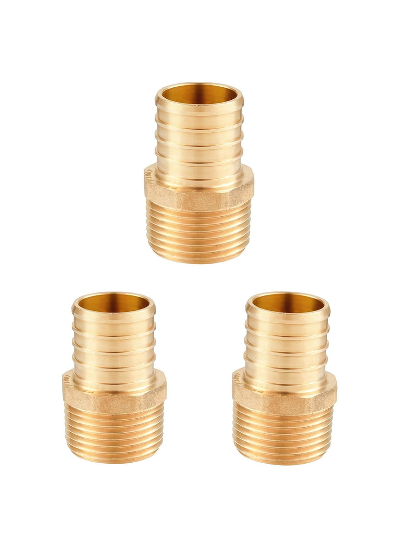 (Pack of 3) EFIELD PEX 1 INCH x 3/4 INCH MALE NPT ADAPTER BRASS CRIMP FITTING，Lead Free-3 Pieces - NewNest Australia