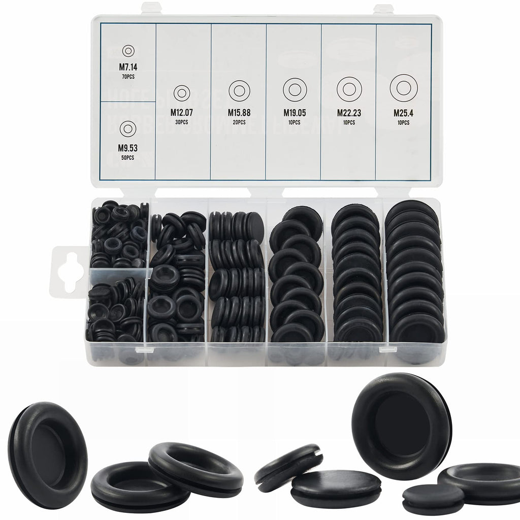 CO-Z 200pc Rubber Grommet Kit for Home Improvement Cord Wire Pipe Organization | 7 Size Ring Gasket Assortment and Firewall Hole Plug Set for DIY Motorcycle and Automotive Repair, 0.28-1 Inch Sizes - NewNest Australia