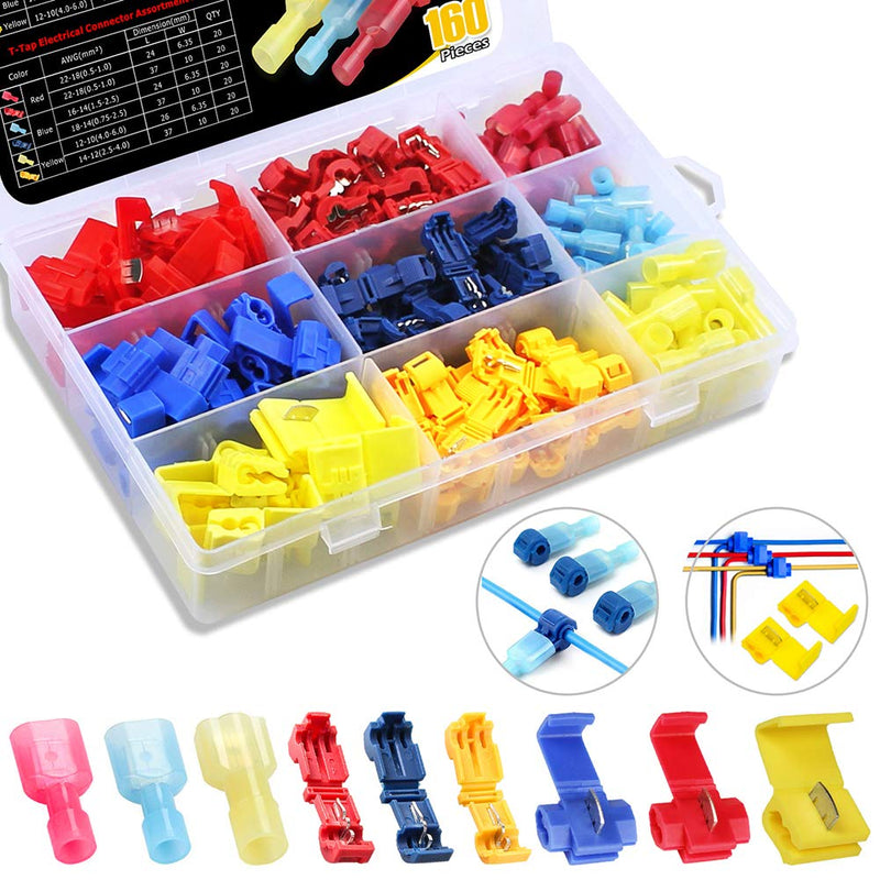FIXITOK 160pcs T-Tap Quick Splice Connector Kit, 60Set T-Tap Wire Connectors Self-Stripping with Insulated Male Quick Disconnect Terminals + 40pcs Quick Splice Electrical Connector - NewNest Australia