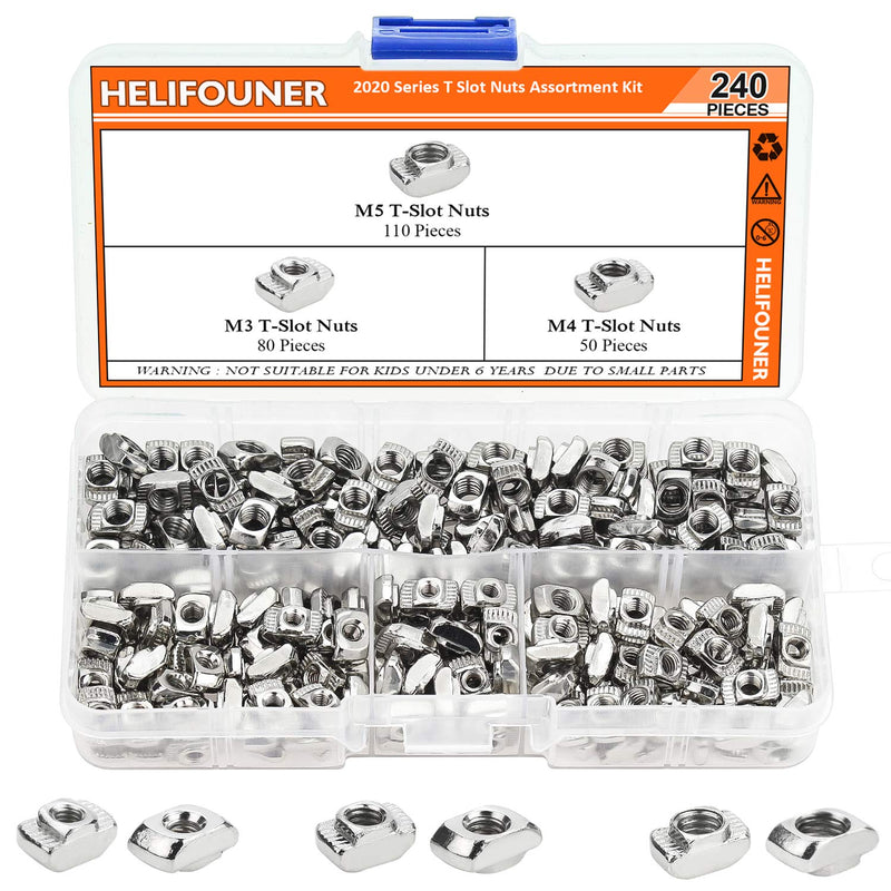 HELIFOUNER 240 Pieces 2020 Series T Nuts, M3 M4 M5 T Slot Nut Assortment Kit - NewNest Australia