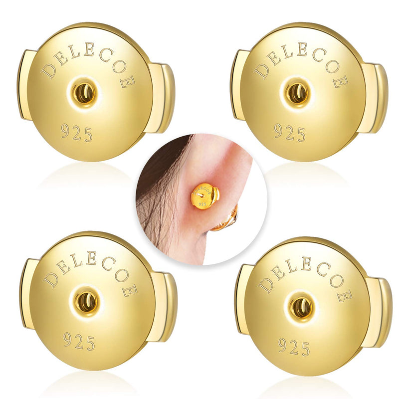 DELECOE 2-Pairs 925 Sterling Silver Locking Earring Backs Replacements, 18K Gold Plated Secure Hypoallergenic Earring Backs for Diamond Studs, No Fading Comfort Earring Backs - NewNest Australia