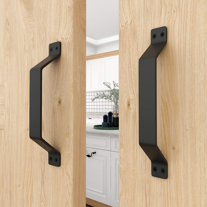 WINSOON Rustic Barn Door Handles, Set of 2 Pcs Black Painted Solid Steel Gate Handle Pull, Comfortable & Handy, 8-11/16’’ Heavy Duty Hardware Snugly Fits for Cabinet Fence Drawer - NewNest Australia