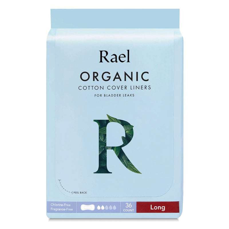 Rael Organic Cotton Cover Incontinence Liners - Long Size, Bladder Control Liners, 4-Layer Core Protection with Leak Guard Technology (36 Count) Light Long 36 Count - NewNest Australia