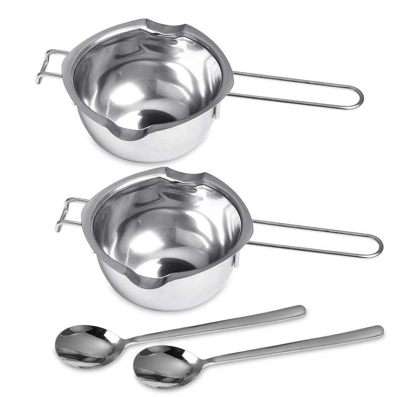 Milkary 2 Pieces Stainless Steel Double Boiler Pot with 2 Metal Spoon, Chocolate Melting Pot for Melting Chocolate, Butter, Cheese, Candle and Wax Making Kit Double Spouts 400ml/14oz - NewNest Australia