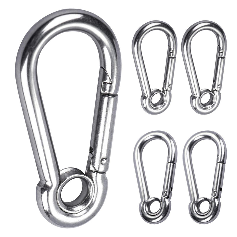 5pcs 1/4'' Stainless Steel Carabiner Clip Spring Snap Hook Link with Eyelet, 250lb Load, 2-3/8 Inch Length 1/4'' - NewNest Australia