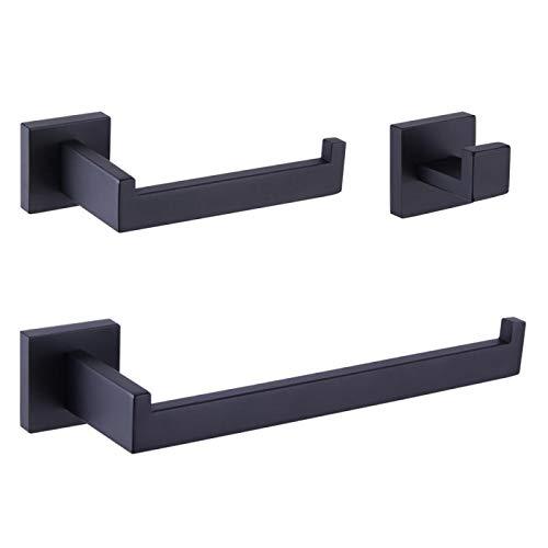 BEIGEEWY 3-Pieces Set Matte Black Bathroom Hardware Set SUS304 Stainless Steel Wall Mounted - Includes Towel Ring, Toilet Paper Holder, Robe Towel Hooks - NewNest Australia