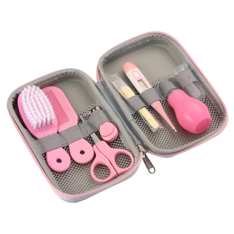 Baby Grooming Kit, 8 in 1 Baby Hair Brush/Nail Clipper/Nose Cleaner/Finger Toothbrush/Nail Scissors/Manicure Kit for Baby Care Keep Healthy and Clean(Blue Pink Yellow) (Pink) - NewNest Australia