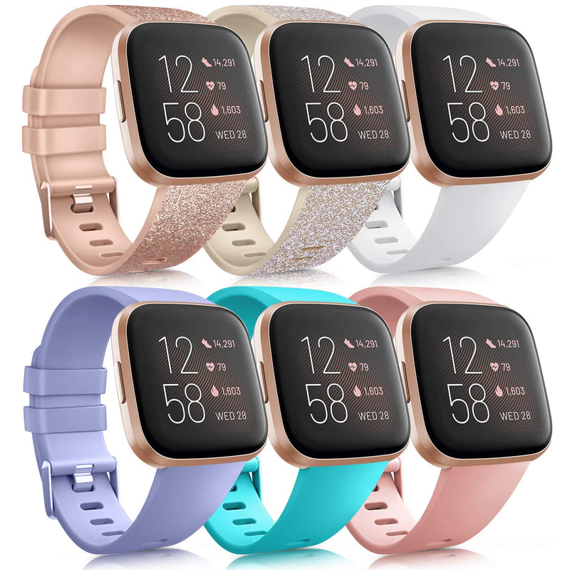 6 Pack Sport Bands Compatible with Fitbit Versa 2 / Fitbit Versa/Versa Lite/Versa SE, Classic Soft Silicone Replacement Wristbands for Fitbit Versa Smart Watch Women Men (6 Pack B, Small) - NewNest Australia