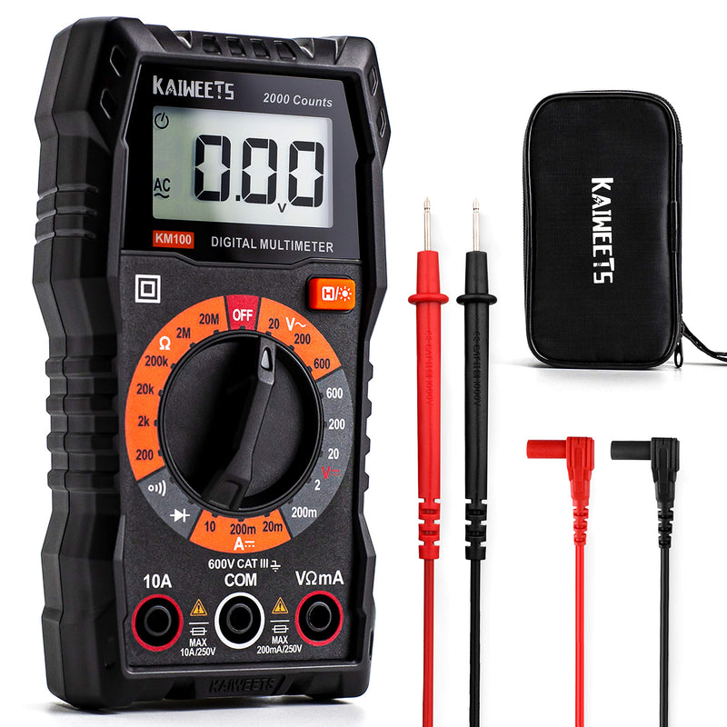 KAIWEETS Digital Multimeter with Case, DC AC Voltmeter, Ohm Volt Amp Test Meter and Continuity Test Diode Voltage Tester for Household Outlet, Automotive Battery Test (Anti-Burn with Double Fuses) - NewNest Australia